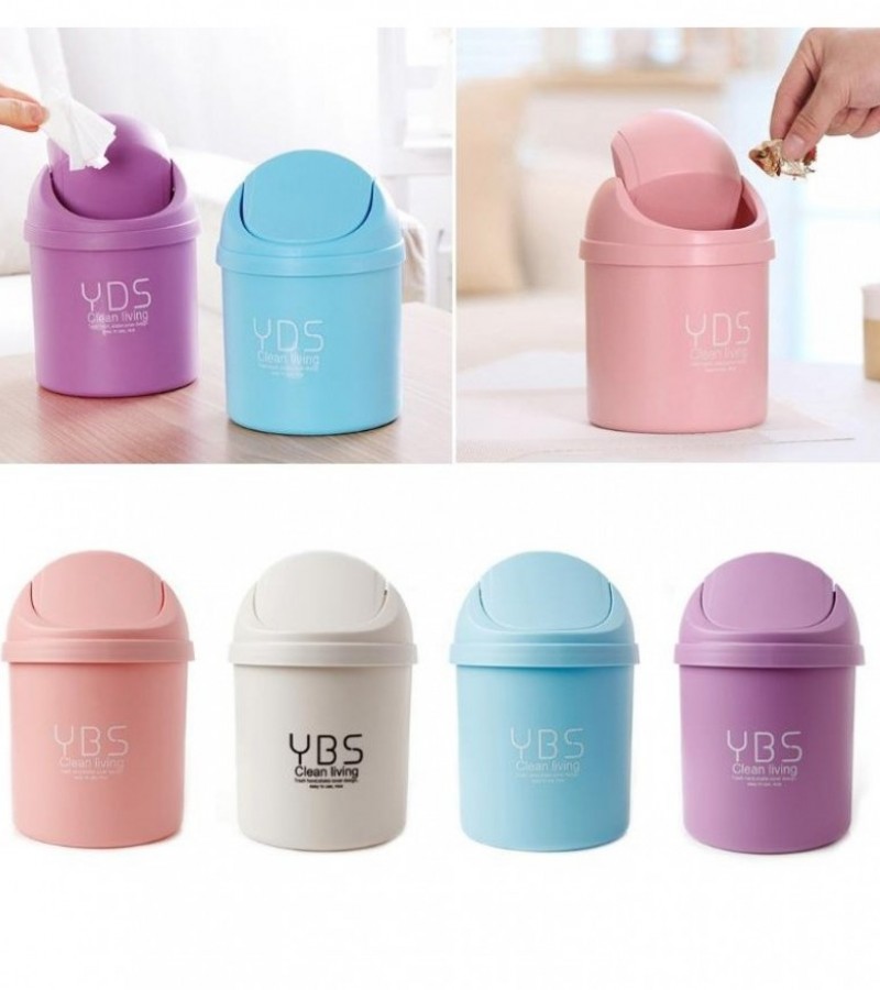 1Pcs Mini Table Desk Dustbin Shake Lid Type Garbage or Car Office Home Kitchen Study Table - Multi