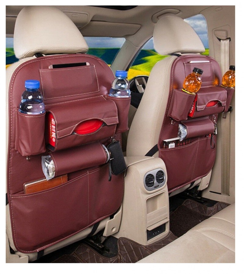 1Pcs PU Leather Car Back Seat Organizer Storage Tissue Box Bottle Tablet and Holder Pocket - Mahroon